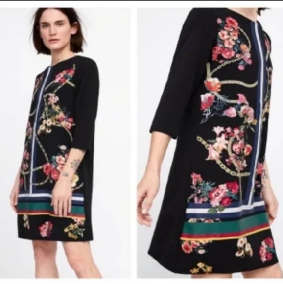 Zara Dresses & Skirts - Zara Basic Women's 3/4 Sleeve Floral Print Mini Sheath Dress